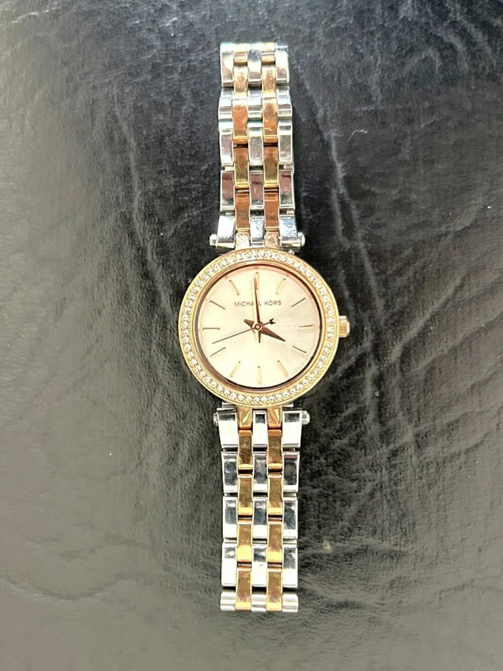 Michael Kors MK3298 Petite Darci Two-Tone Watch Crystal Bezel New Battery 7.5
